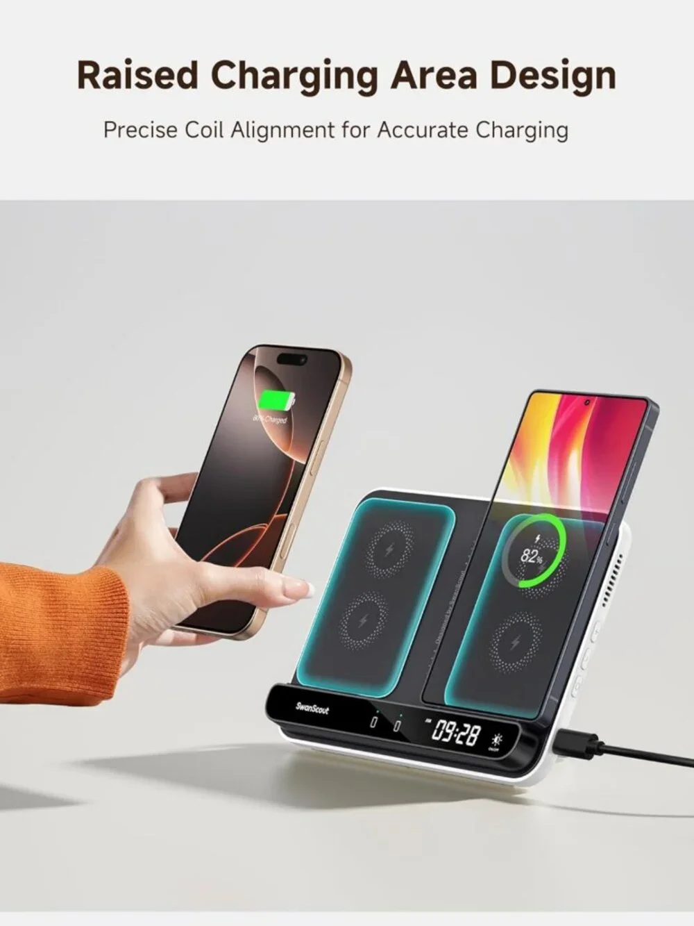 Foldable Dual Wireless Charger Stand for iPhone, Samsung, Google Pixel, AirPods